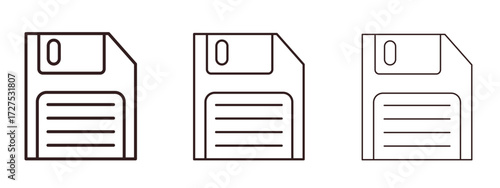 Floppy disk icons in thin line symbols with editable strokes
