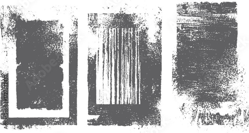 Spray paint vector elements with black ink splatters and blot textured frame. Grunge banner set with distressed ink brush strokes and splattered elements. 