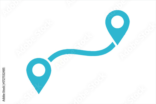 Vector art of a route with two location pins the route is blue and the pins are blue the background is white