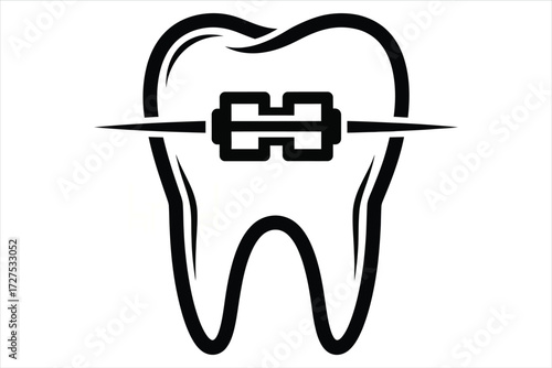 Vector art of tooth with braces ideal for dental clinics, orthodontics, and oral health designs a clear representation of teeth alignment and dental care