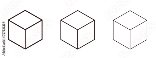 Cube icons in thin line symbols with editable strokes