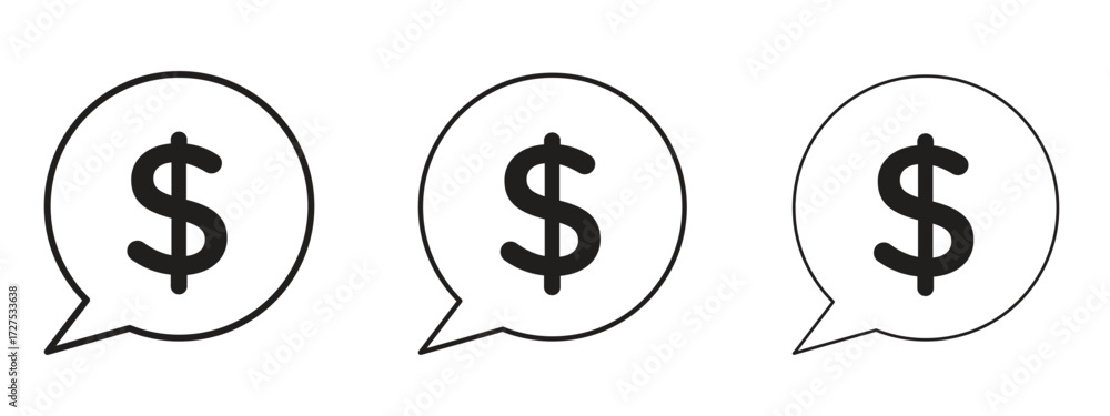 Comment dollar icons in thin line symbols with editable strokes