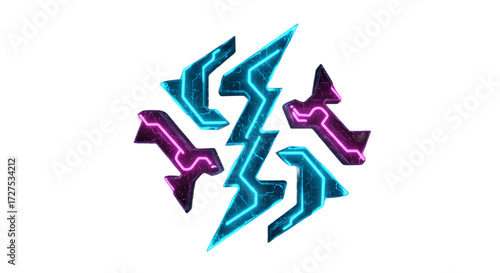 Neon Cyberpunk Lightning Bolts, Abstract Futuristic Design png clear alpha channel cutout isolated on transparent background