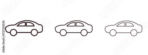 Car side view icons in thin line symbols with editable strokes
