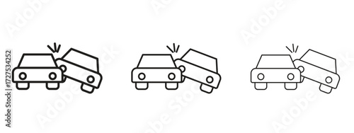 Car crash icons in thin line symbols with editable strokes