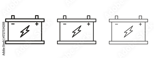 Car battery icons in thin line symbols with editable strokes