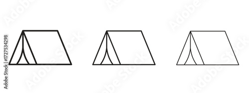 Camping icons in thin line symbols with editable strokes