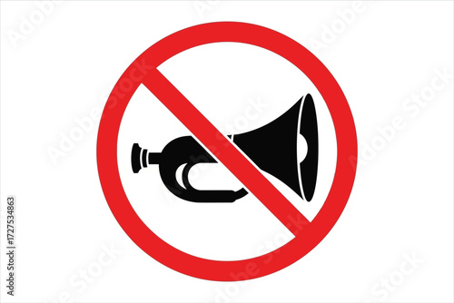 Illustration of a no honking sign, symbolizing silence, noise control, and restriction