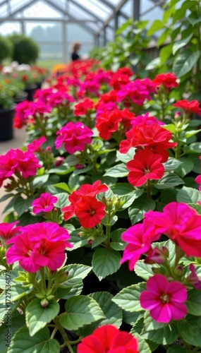 Wallpaper Mural Lush geranium plants thrive in a bright greenhouse, vibrant blooms and healthy foliage filling the space, growth, indoor plants Torontodigital.ca