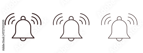 Bell ring icons in thin line symbols with editable strokes