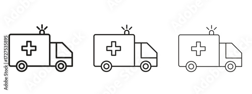 Ambulance icons in thin line symbols with editable strokes