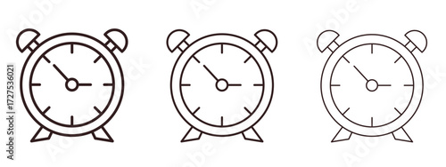 Alarm clock icons in thin line symbols with editable strokes