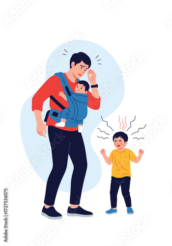 Parenting challenges with a fussy baby and a toddler tantrum.