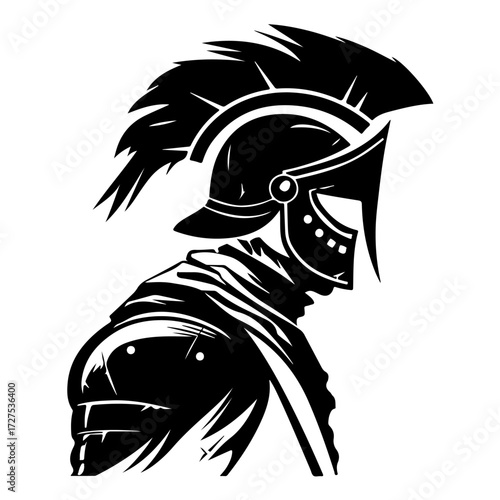 Flat Black Vector Logo of Hussar Soldier Knight Warrior Cavalry Rider Fighter Emblem for Medieval Military History Inspired Graphic and Design Projects