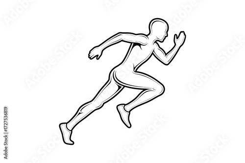 Illustration of a runner the figure is in motion, with one leg forward and arms bent, conveying speed and energy in a minimalist style