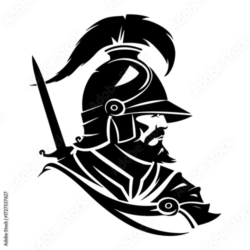 Flat Black Logo of Hussar Soldier Warrior Cavalry Rider Knight Fighter in Minimalistic Vector Style for Historic Military and Medieval Battle Themes