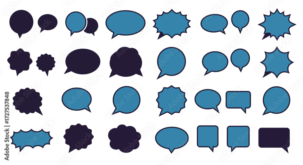 Fototapeta premium Seamless pattern of dark blue and blue speech bubbles in various shapes