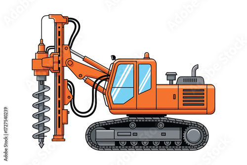 Vector art of pile driver, a powerful construction machine used for driving piles into the ground to provide foundation support for buildings and structures