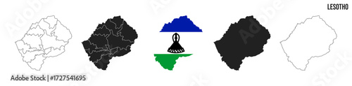 Lesotho map set. Map of Lesotho with flag.  Vector EPS 10