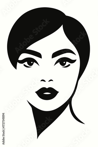 Woman face close-up minimalist vector illustration.