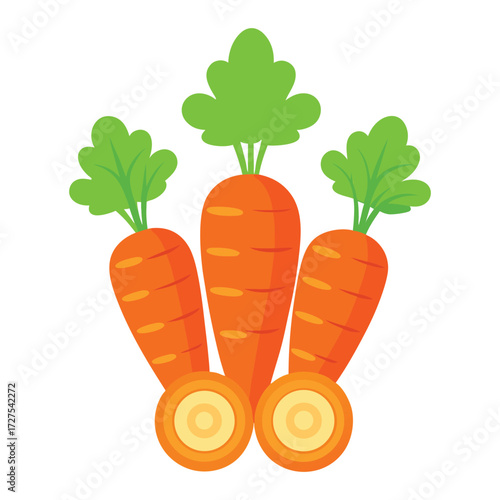 Vibrant orange carrots with green leafy tops arranged in a visually appealing cluster showcasing fresh produce and healthy eating perfect for food and nutrition themes