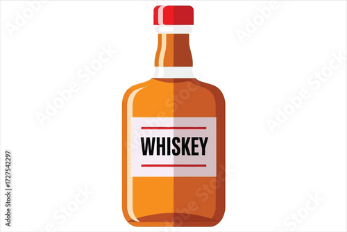 Vector art of a classic cartoon illustration showcases a bottle of whiskey, representing spirits, celebration, and the timeless appeal of distilled beverages in a simple and elegant design
