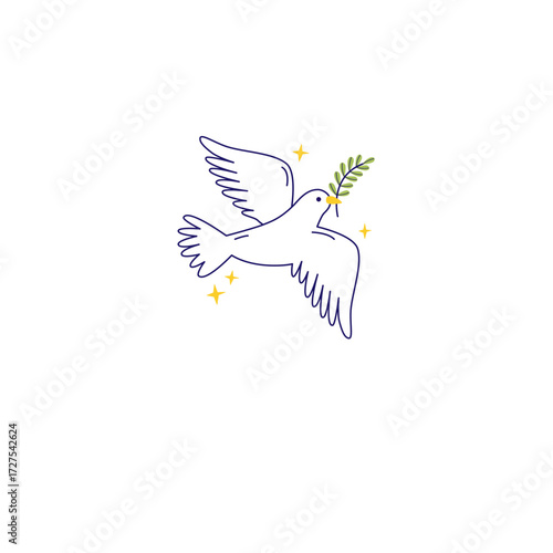 Elegant dove carrying olive branch emblem symbolizes peace, hope, and new beginnings - perfect for invitations, logos, and spiritual designs