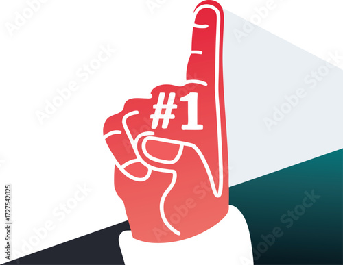 Red foam finger with number one symbol showing success and winning