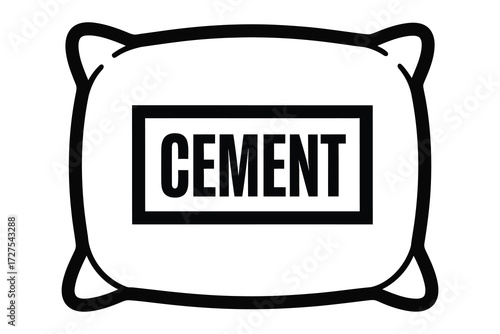 Illustration of a cement bag the bag is white with a black outline and the word cement is written in black letters inside a black rectangle
