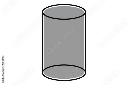 Vector art of simple gray cylinder, a fundamental geometric shape for mathematical illustrations, 3d modeling, and representing volume, suitable for educational and design projects