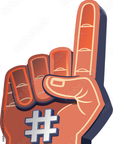 Orange foam finger with number one and hashtag symbol for sports fans