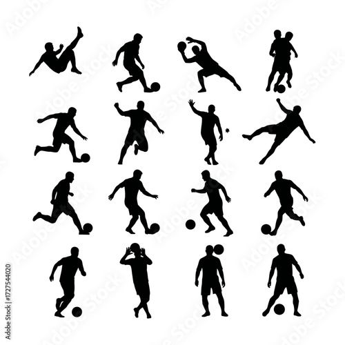 Dynamic soccer player silhouettes capturing intense action and athleticism vector