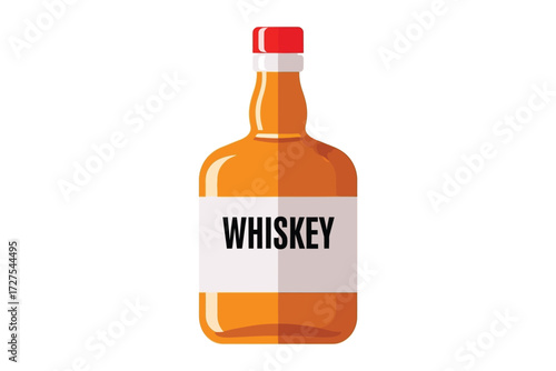 Vector art of a bottle of amber whiskey with a bold label, , embodies the rich tradition and smooth taste of this classic spirit, inviting viewers to savor the moment
