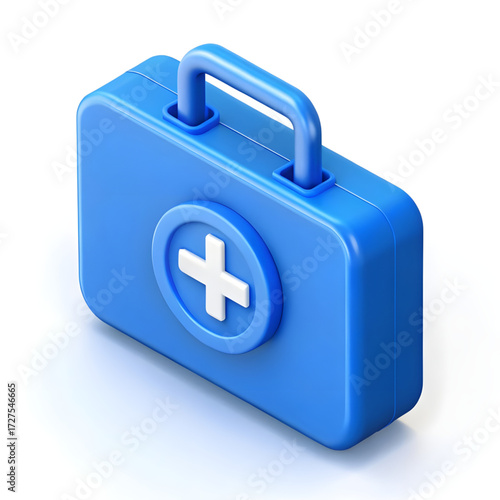 Bright blue first aid kit icon with white cross symbol