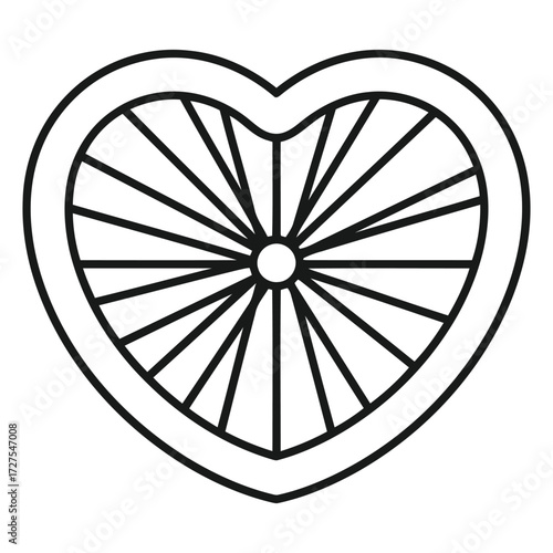 Vector illustration of heart-shaped bicycle wheel, a symbol of love for cycling and its positive impact on cardiovascular health, holistic wellness