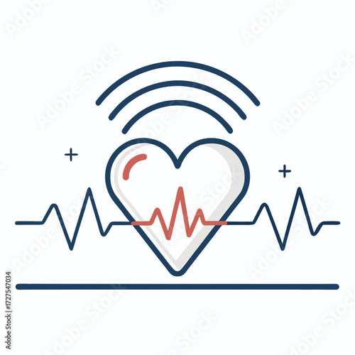 Vector illustration of a heart rate monitor displaying a steady beat, with subtle lines indicating energy or vitality, holistic wellness