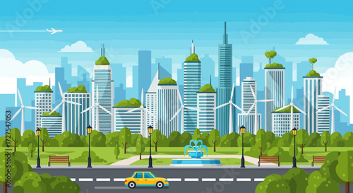 city landscape with river