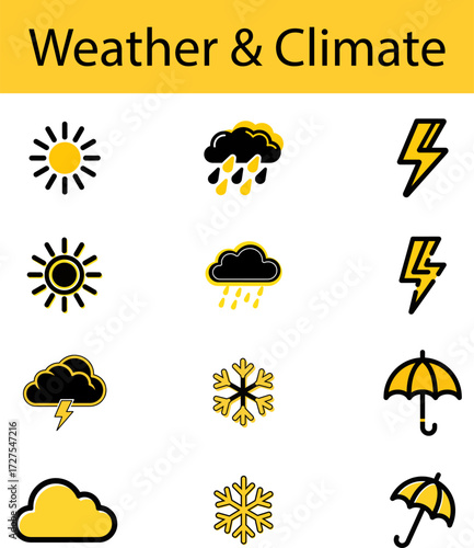 Yellow Black Weather Icon Collection for Forecast