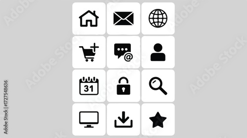 Black icons for web and internet services home envelope