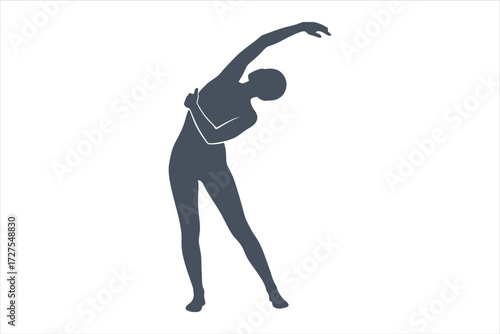 Vector art of silhouette of a woman stretching, showcasing flexibility and wellness, promoting a healthy lifestyle through exercise and body awareness