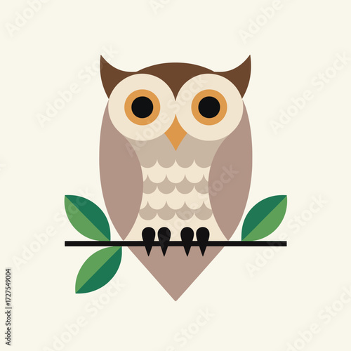 Geometric Owl on Branch Vector Icon