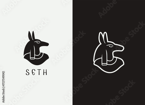 Seth Logo and Illustration, Set Egyptian God Logo Design, Ancient Egypt Mythology Vector, Seth Illustration, Chaos and Storm Deity Symbol, Egyptian Mythological Logo, Pharaoh Era Branding, Desert God 