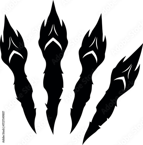 Monster claw mark silhouette vector, Tiger, lion, dog, animal scratches, paw illustration