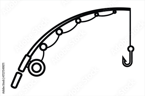 Vector art of fishing rod, a classic symbol of angling and outdoor recreation, perfect for illustrating fishing adventures and angling equipment in a simple design