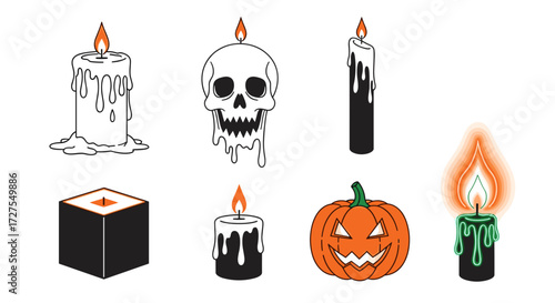 Illustration of halloween candles and a carved pumpkin face