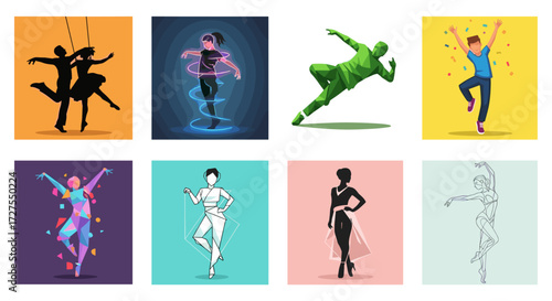 Illustrations of dancers in various styles and compositions