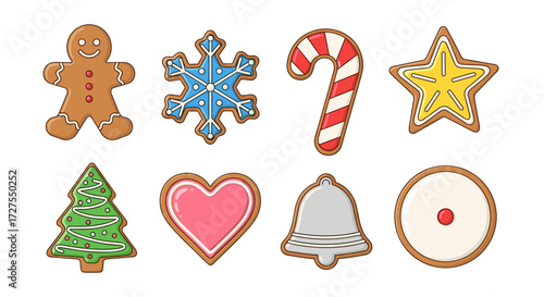 Collection of festive christmas gingerbread cookies on white