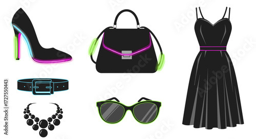 Illustration of a collection of fashion accessories items
