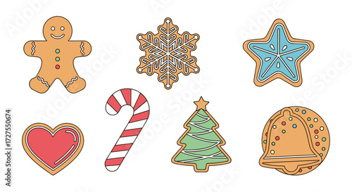 Collection of christmas cookies including gingerbread man tree