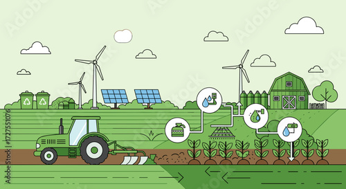 Illustration of sustainable agriculture with green technology